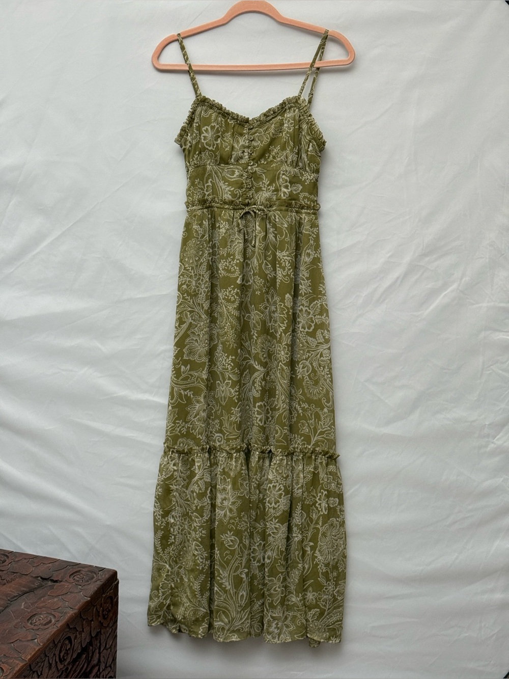 Patrons of Peace Olive Green Floral Maxi Dress